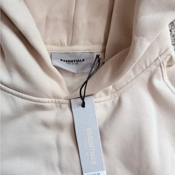 Essentials Men's Cream Hoodie with Black Logo - Picture 5 of 7